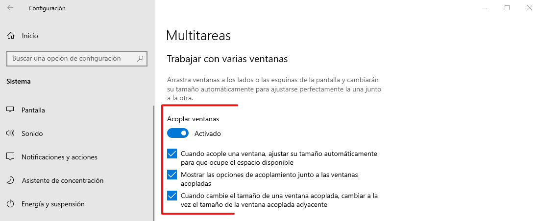 Acoplar ventanas para dividir pantalla con Windows